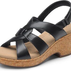Women's Cork Wedge Sandals Faux Leather Open Toe Casual Dress Shoes